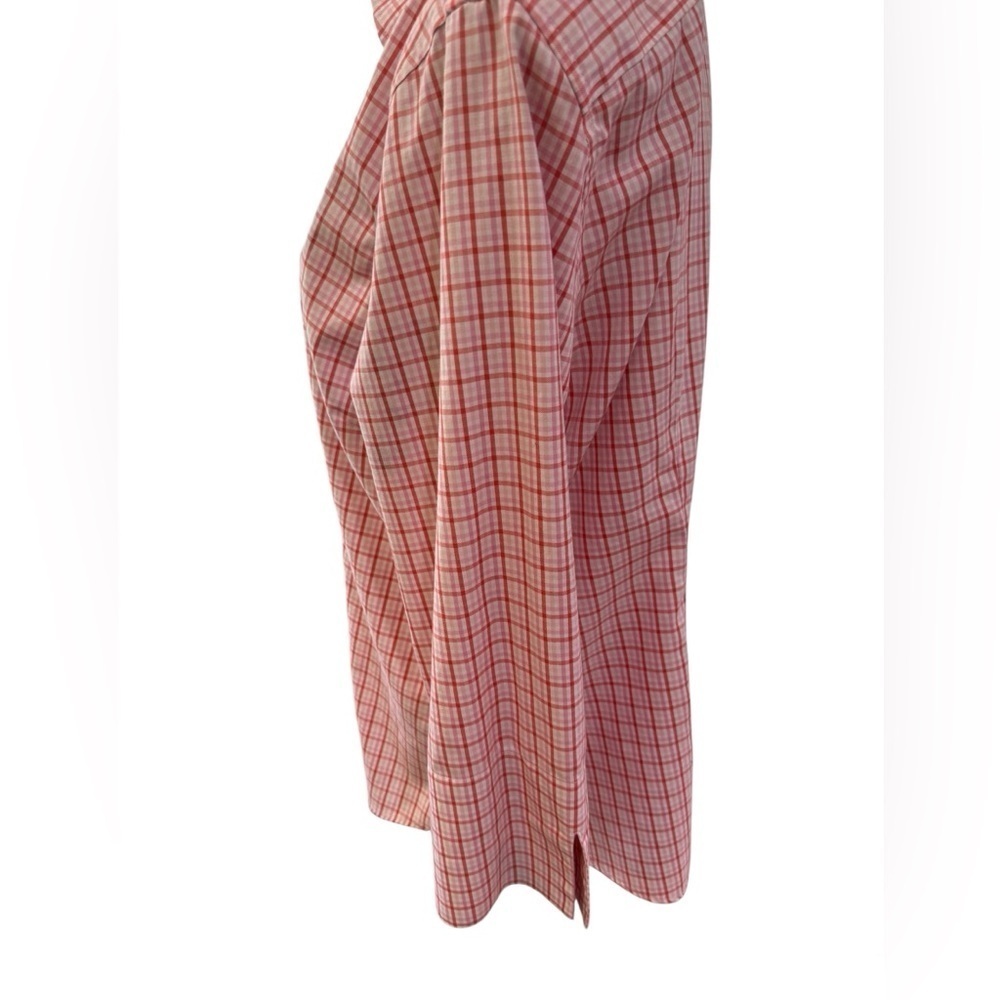 Women's Land End No Iron Pinpoint Oxford Pink Plaid Button-Up Shirt size 12 - Picture 4 of 10